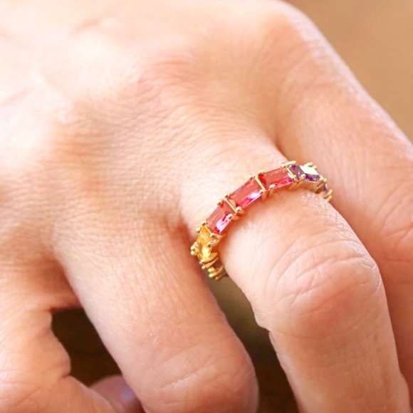 🍒3/$30 New Over the Rainbow Baguette Eternity Ring - Picture 3 of 4